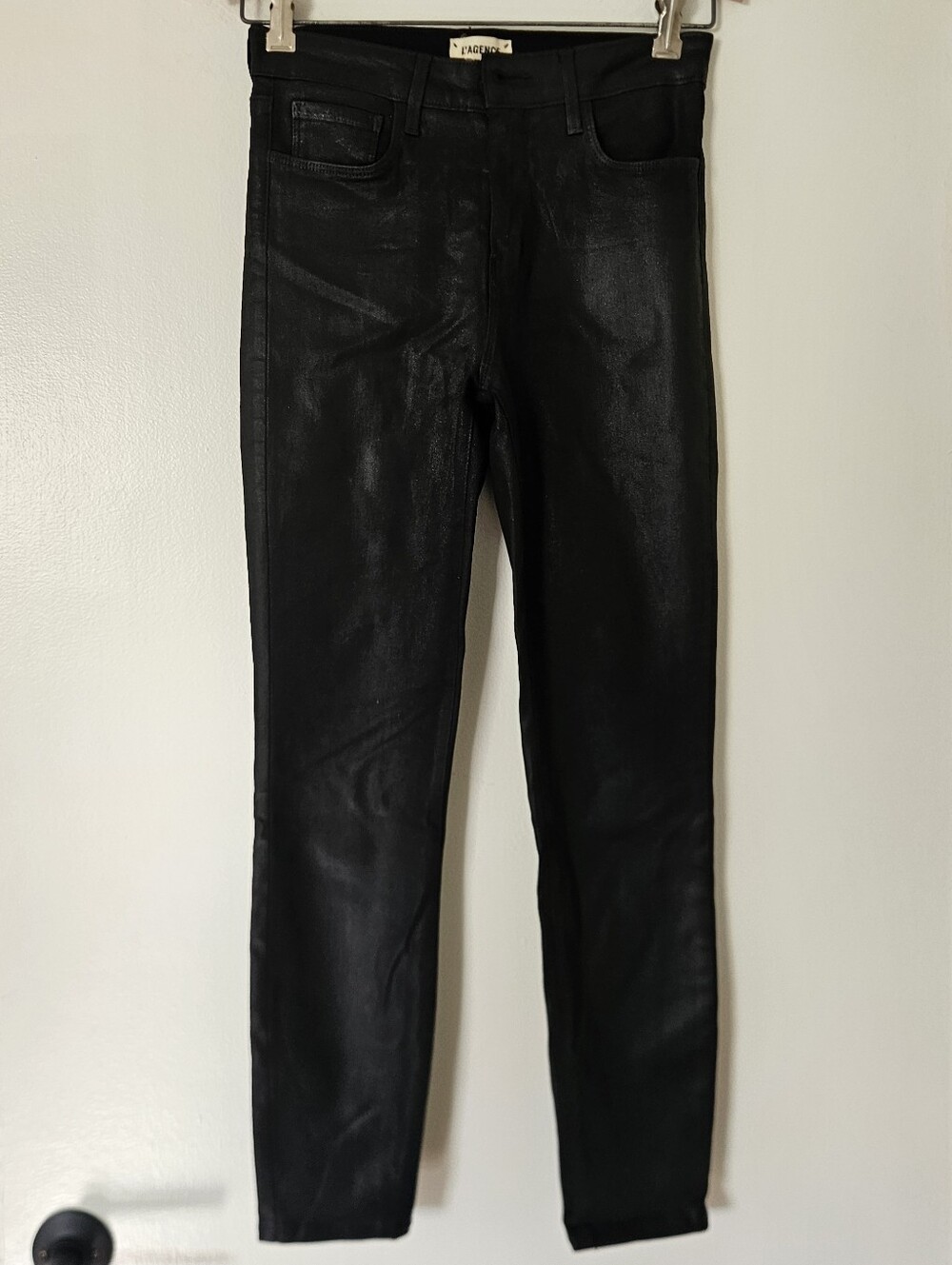 L'Agence Womens Jeans 26 Margot Coated Black Skinny Cropped Ankle High Rise